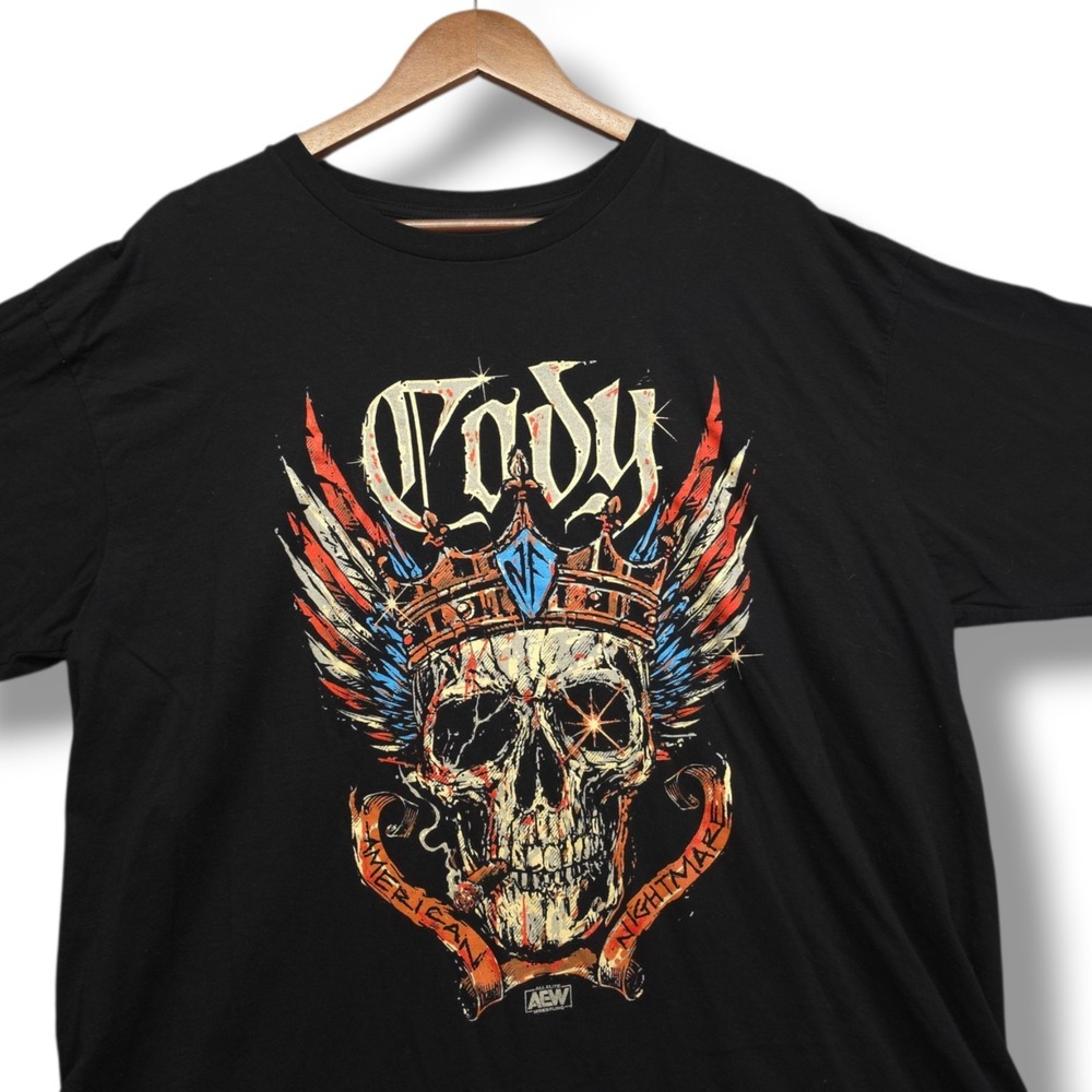 Cody Rhodes American Nightmare AEW‎ Wrestling Black Graphic Shirt XL Skull Crown